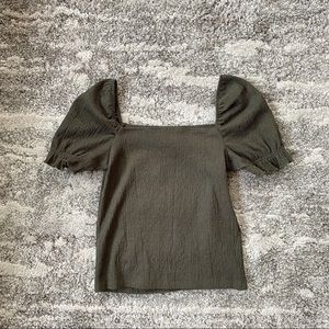 H&M Olive Green Puff Sleeve  Square Neck Top XS